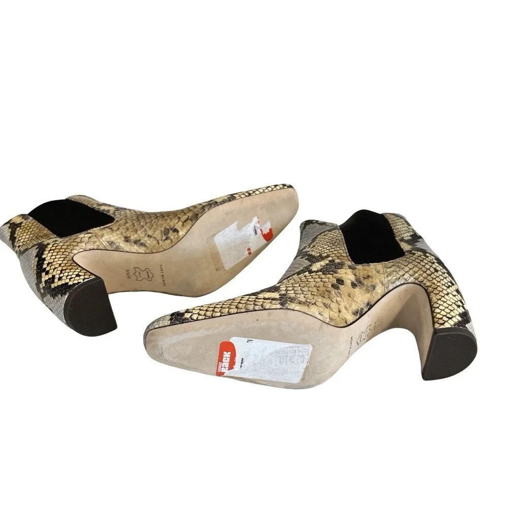 NEW TORY BURCH BANANA EMBOSSED‎ SNAKESKIN LEATHER CHELSEA ANKLE BOOTIE BOOTS 5.5